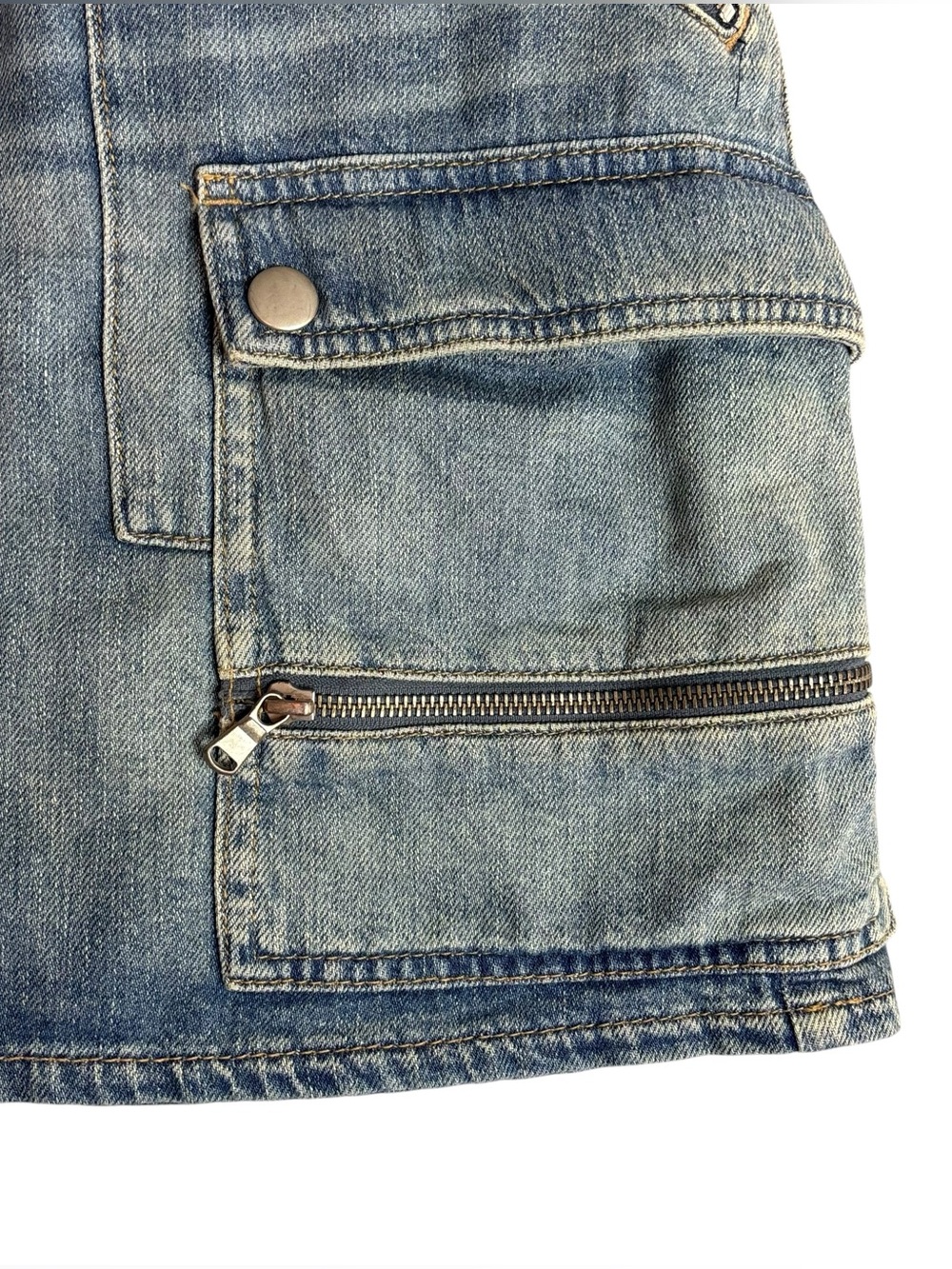 We The Free People Women's Icon Wash Blue Denim Jean Mini Cargo Skirt Size 29 - Picture 9 of 15